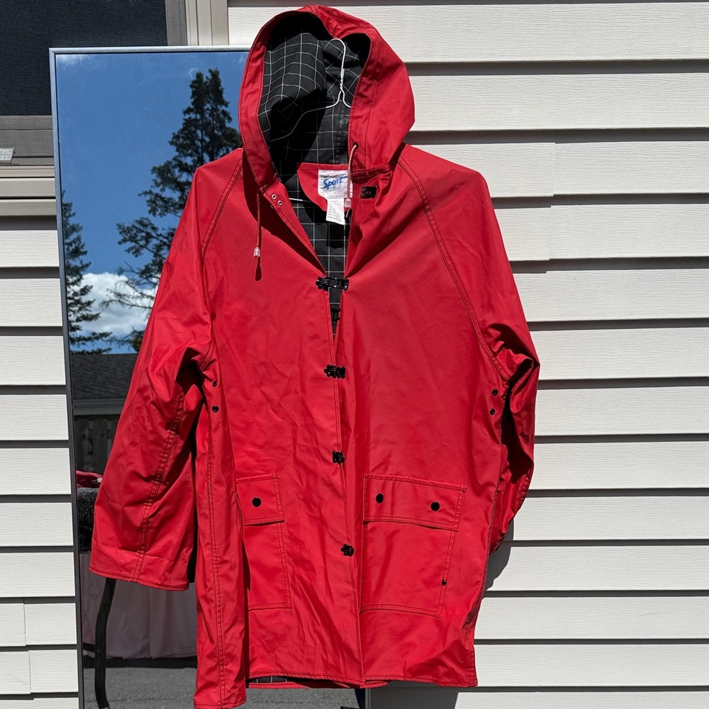 Vintage Red Hooded Women's Rain Jacket